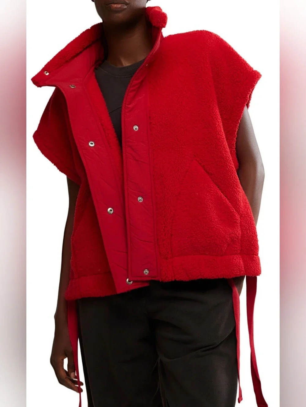 New Free People Movement Fleece Oversized Red Vest Logo on The Back